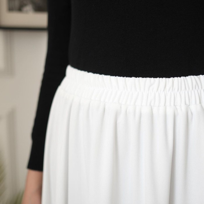 Rok Panjang Wanita Dewasa Polos Pinggang Karet Full Puring Warna Putih Diskon