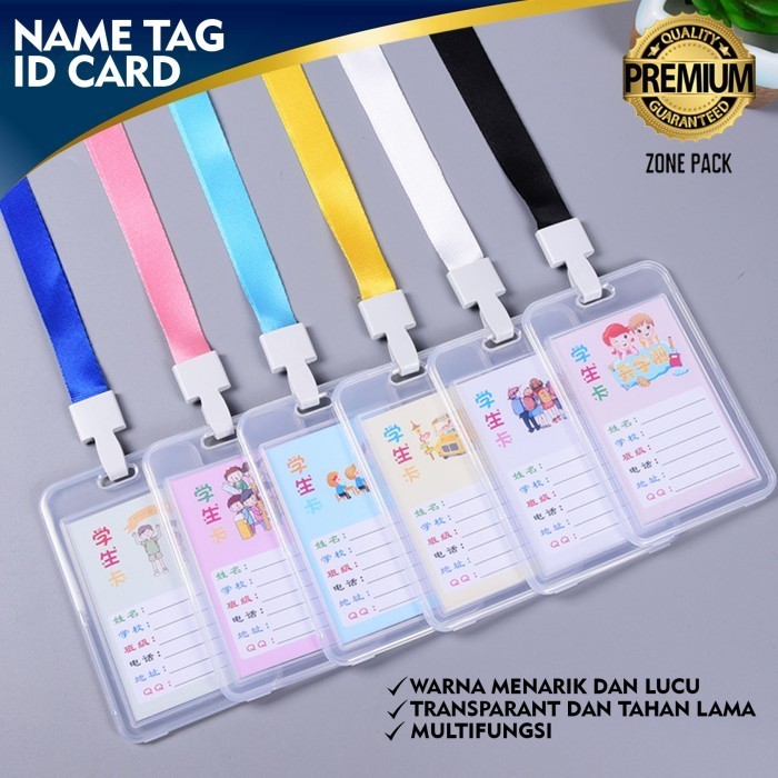 

] Name Tag Id Card TransparantGantungan Lanyard Potrait Polos Zone Pack