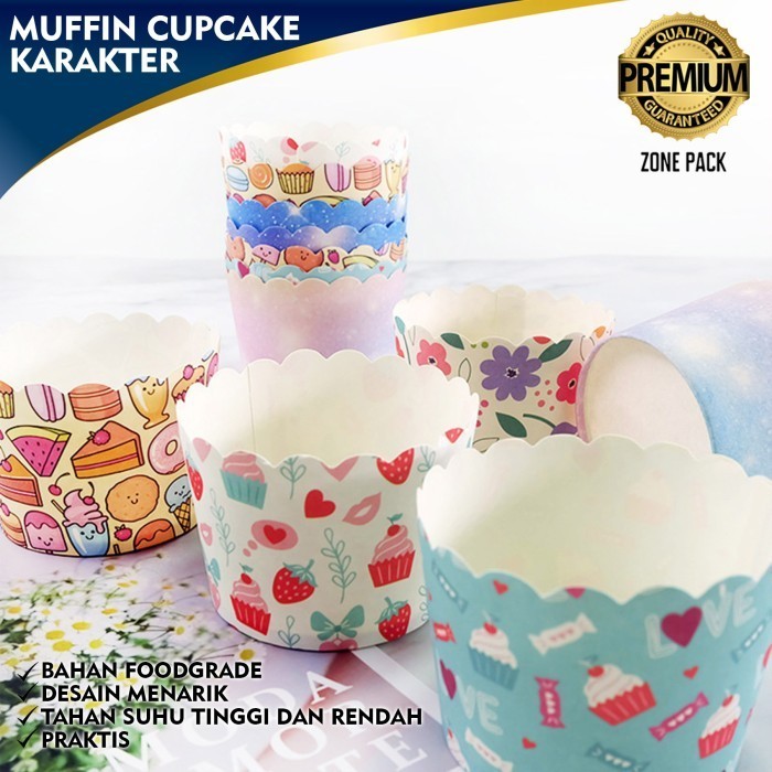] [50 PCS] Muffin Cupcake Karakter Paper Cup Cake Muffin Karakter Lucu