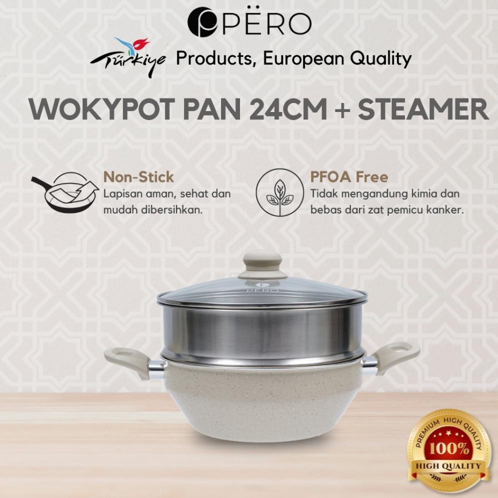 amina- Pero Multifunction Woky Pot Pan 24cm + Steamer / Wajan Multifungsi 2in1 dengan Steamer