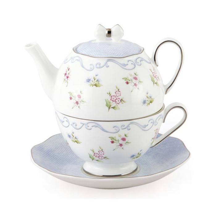 Saint James Linen Flower Tea For One Set Teapot Teacup Saucer Ceramic