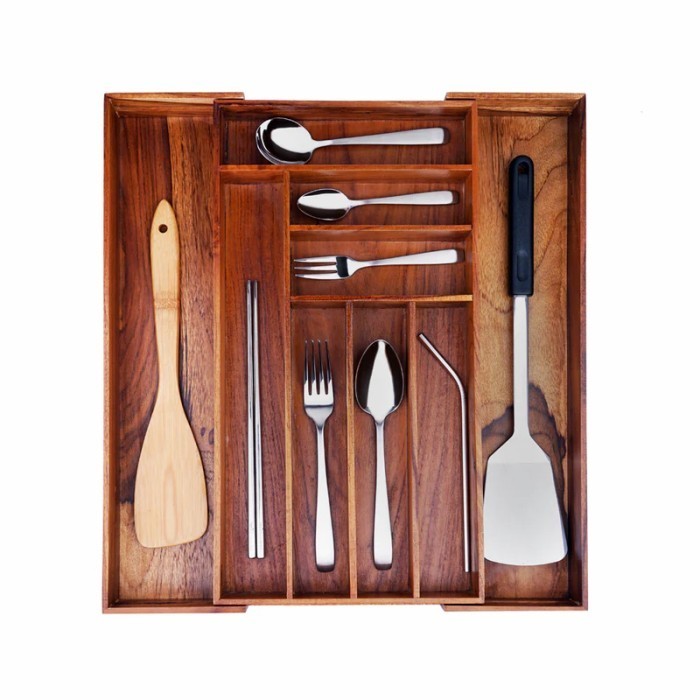 Tanica Rak Organizer Laci Sendok Garpu Pisau Dapur Kayu Jati Tebal