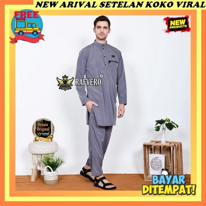 Pakaian Cowok 1 Set Kurta Dwasa Modern Oneset Pakaianmuslim Lengan Panjang Bordir Coklat Susu Setela
