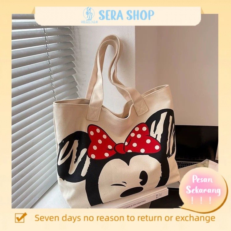 

✺Sera Kanvas Tas Wanita Bahu Messenger Tas 2022 Baru Lucu Mickey Minnie Mahasiswa Kelas Tas Kapasitas Besar