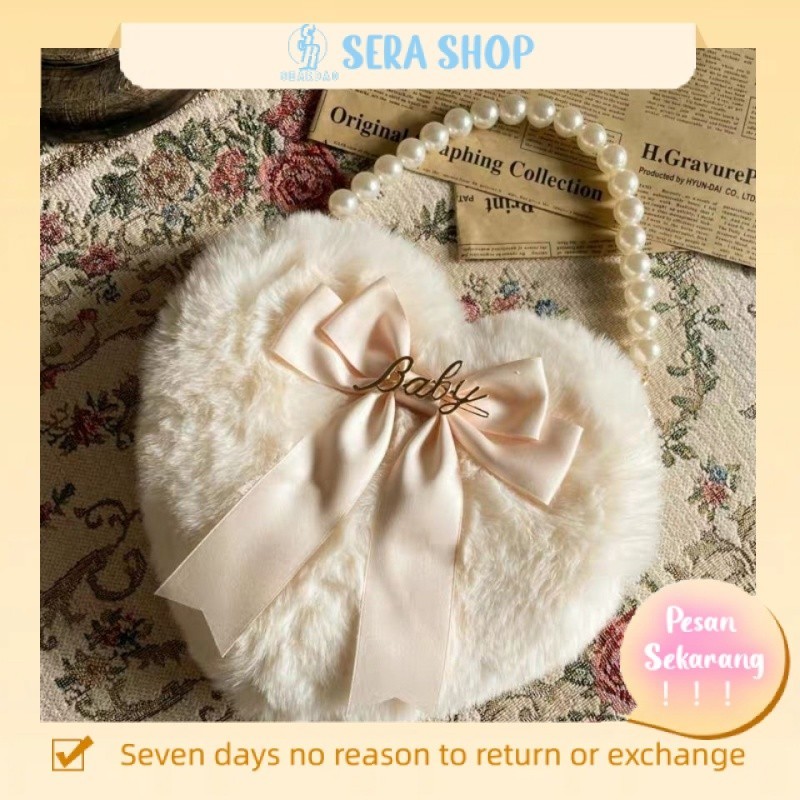 

♕℗✜Sera Asli Buatan Sendiri Lolita Love Plush Tas Rantai Mutiara Tas Mewah Jk Tas Lembut Gadis Messenger Tas