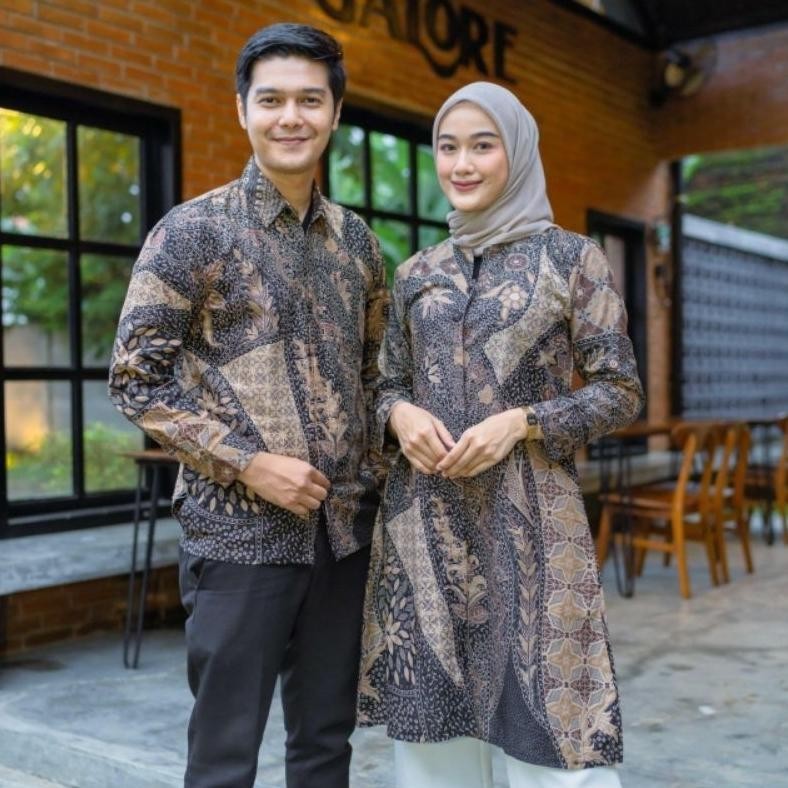 Batik Couple Keluarga Batik Tunik Couple Batik Couple Modern Motif Mahkota Hitam Murah