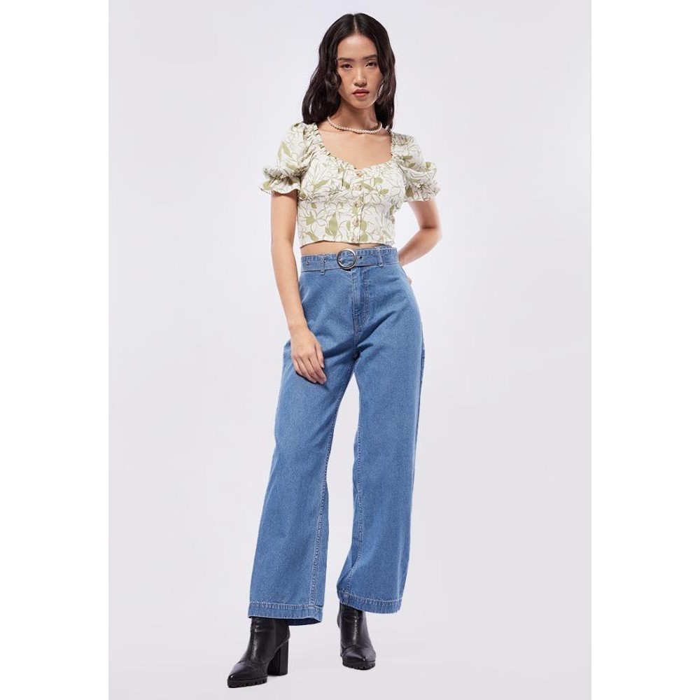 Colorbox Printed Puff Sleeves Crop Top I-Bswfcr123D007 Green
