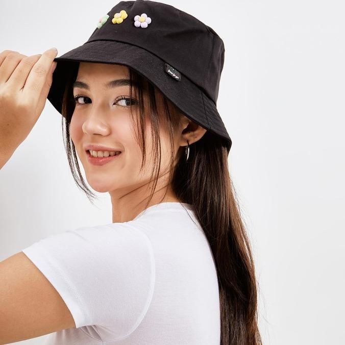 Kkv Topi Bucket Hat Wanita Manik Bunga Kekinian Korea Cute Style
