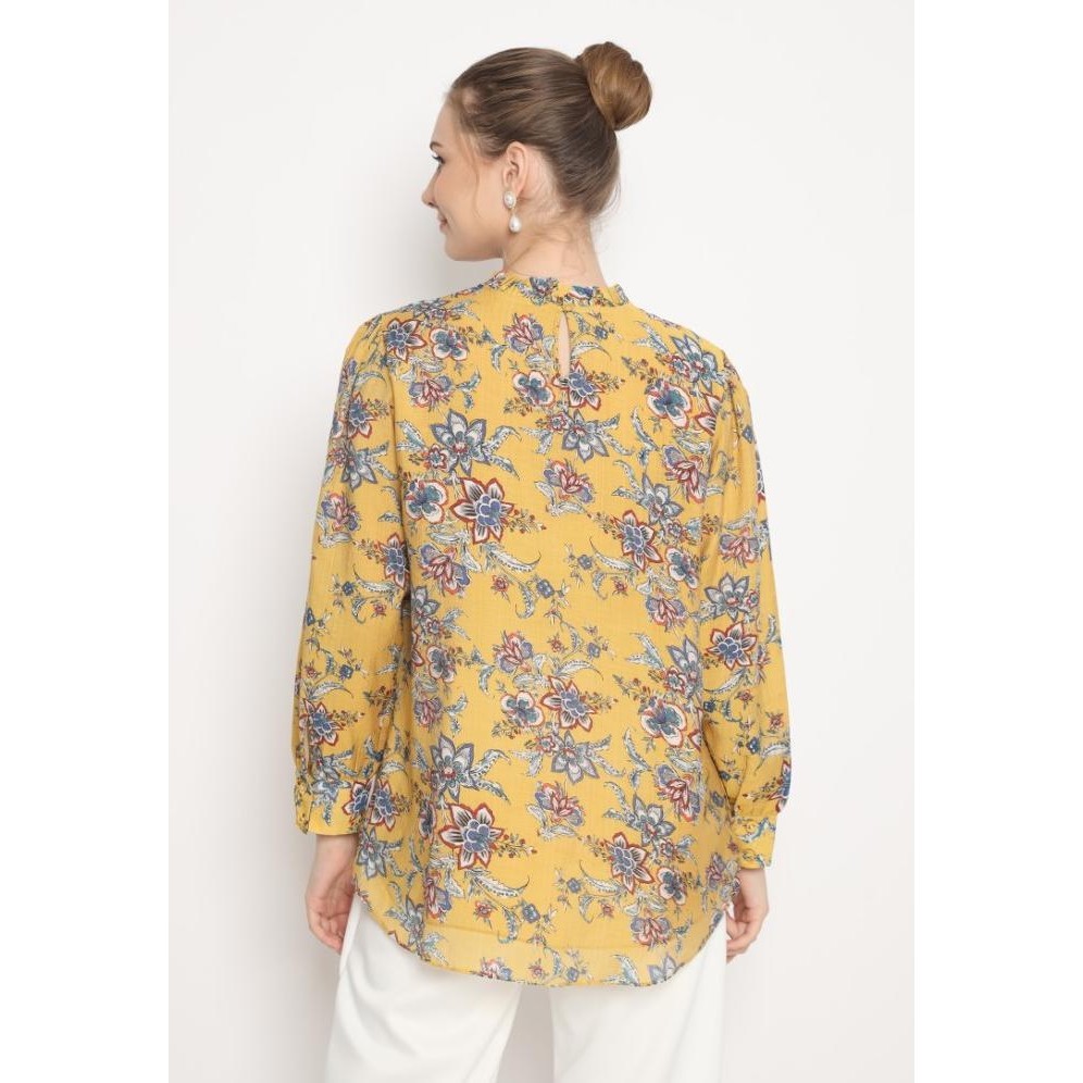 Blouse Floral Ruffle Yellow Bahan Silky By Brilliant Girl