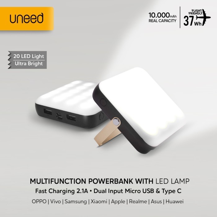 UNEED Powerbank UPB281 10000mAh Fast Charging dengan Lampu Darurat - Hitam/Putih