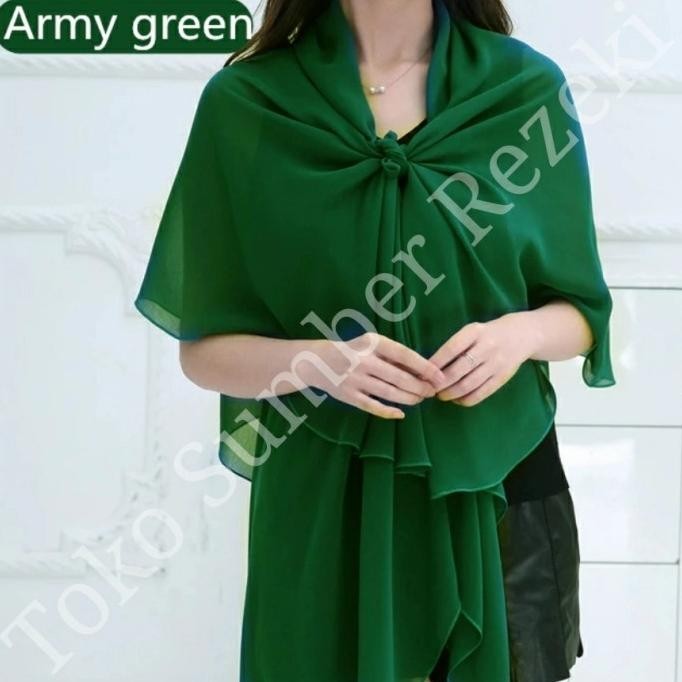 Syal Polos Scarf Hijau Plain Chiffon Shawl Selendang Kain Campur Green