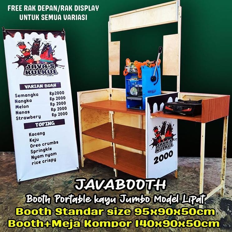 Booth Portable Kayu / Gerobak Lipat / Meja Lipat / Bonus Rak Depan