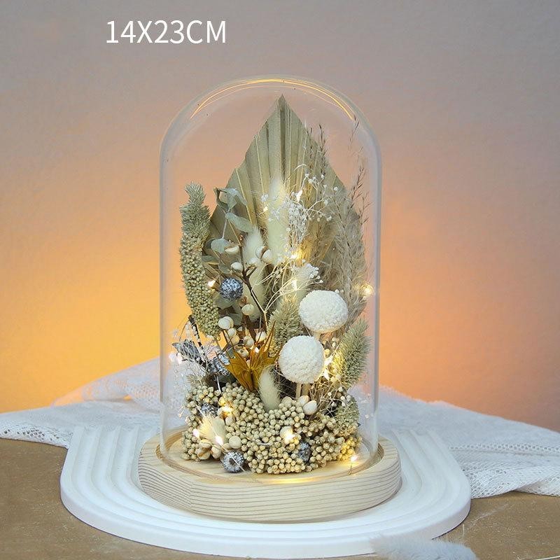 INCHOI Lampu Bunga Dekorasi Kaca Eternal Flower Dome Glass Cover IN143 Abu Artificial Kecil Gerbera 
