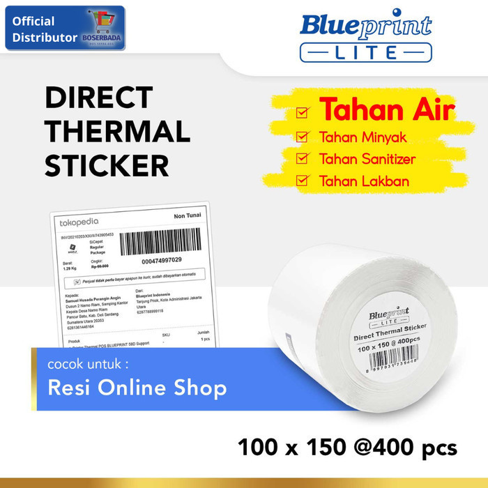 

BLUEPRINT LITE- Direct Thermal Sticker / Label Resi 100x150 mm- 400pcs