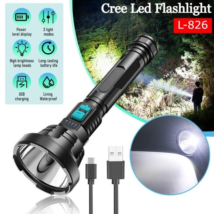 Lampu Senter Sorot Led Rechargeable USB Senter Cree Led Super Terang