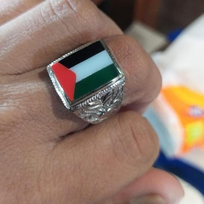 CINCIN BATU AKIK MOTIF BENDERA PALESTINA ASLI UKIRAN HFS