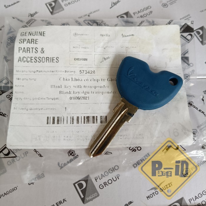 KUNCI BIRU WITH TRANSPONDER (CHIP) ALL VESPA MATIC. ORIGINAL 100%