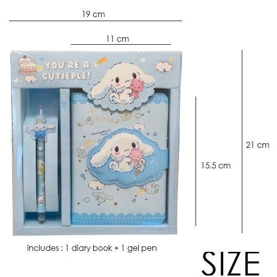

NEW TERBARU DIARY SANRIO SET MY MELODY CINNAMOROLL BUKU JURNAL DGN GEL PEN PACKING BAGUS