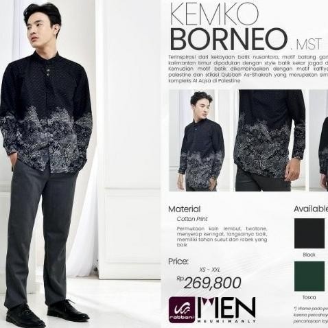 Ready Rabbani Kemko Borneo Koko Baju Muslim Pria Lengan Panjang Xs-Xxl Axiataluo