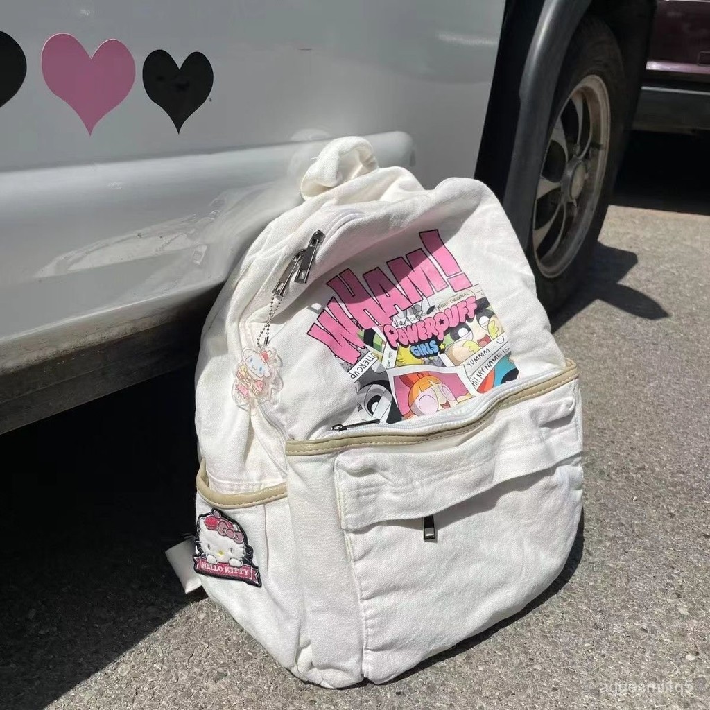 Tas Ransel wanita bermotif huruf/tas sekolah lucu putih/tas sekolah anime wanita/tas ransel anak sek