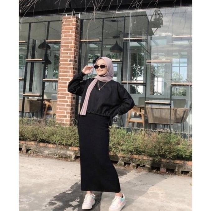 Inner Span Long Dress Jersey Tanpa Lengan Maxi Panjang Polos