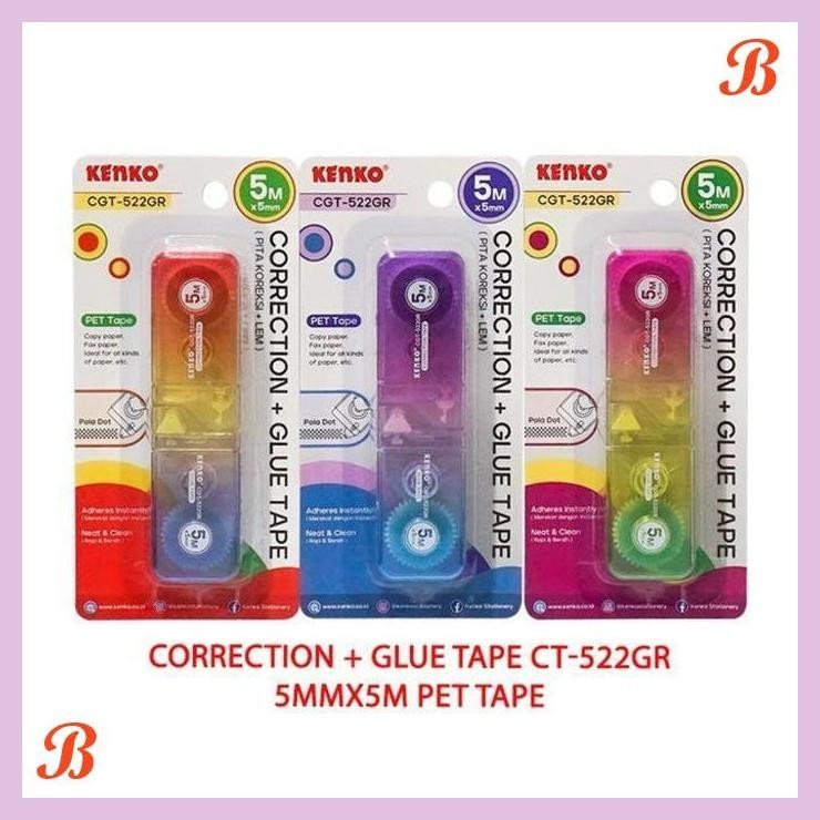 

| PGT | CORRECTION + GLUE TAPE CT-522GR KENKO PET TIPE X DAN LEM ROLL 2 SISI