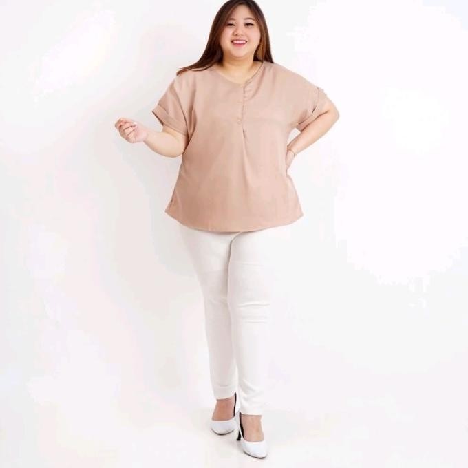Baju Atasan Blouse Wanita Jumbo Big Size Polos Lengan Pendek 08