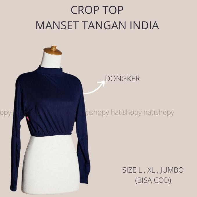 (Jumbo) Manset Baju Croptop India Lengan Panjang Wanita Rayon Premium