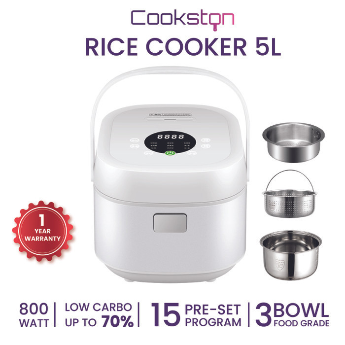 COOKSTON Rice Cooker Low Carbo Low Sugar 5L Aesthetic Stainless 304