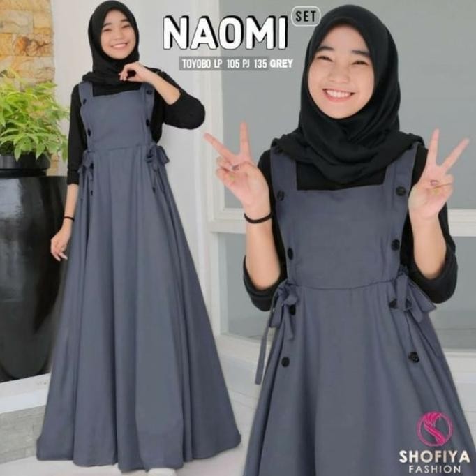 Gamis Anak Remaja Tanggung Naomi Set Overall Set Inner Polos Terbaru