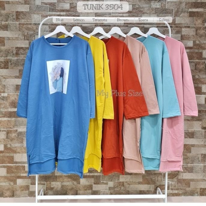 Tunik Kaos Sablon Jumbo 3504, Ld 130 Cm