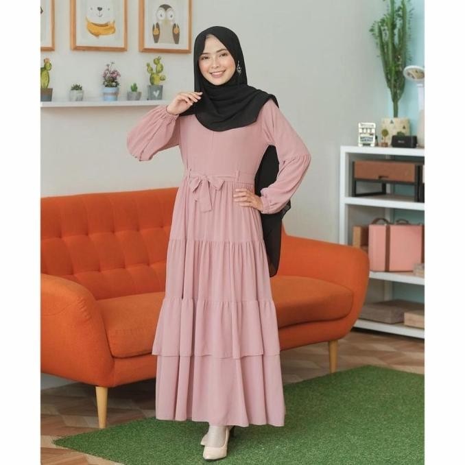 Dress Muslim Perempuan Baju Muslim Syari Wanita Casual Rok Tingkat