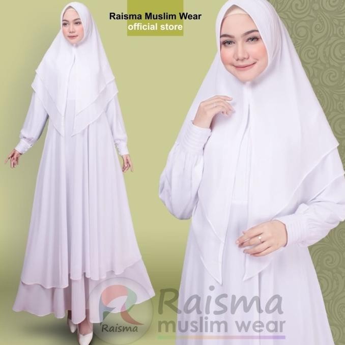 Raisma Gamis Syari Putih Set Khimar / Perlengkapan Umroh / Gamis Umroh