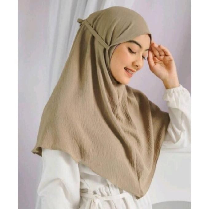 Bergo Crinkle Airflow Premium / Jilbab Crinkle Airflow Size L - Putih Tulang, L
