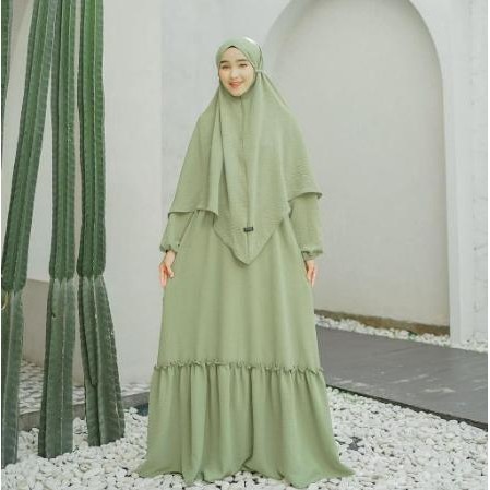 Gamis Wanita Syari Syakira Set Hijab Busui Crinkle Dress Muslim M-Xxl