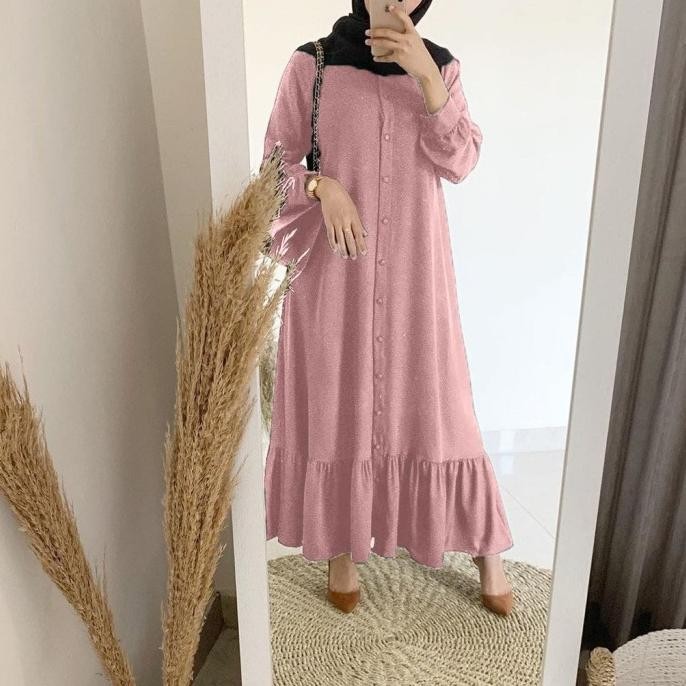 Baju Gamis Wanita Muslim Busui Azira Jumbo Pink