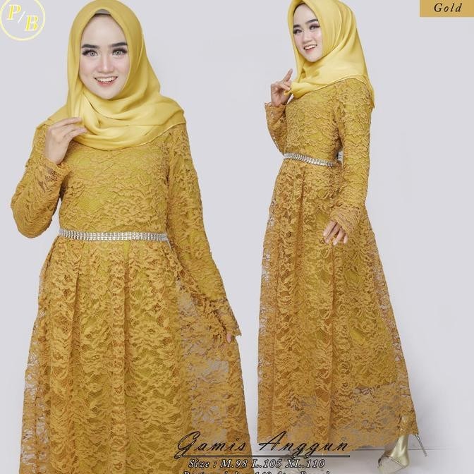 Set Gamis Anggun Brokat Gold Dan Pilihan Warna Lain