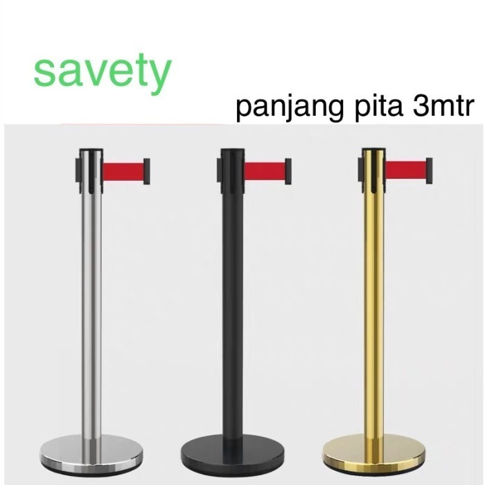 

Pita 3Mtr Tiang Antrian Railing Stand Pembatas Antrian Stainless