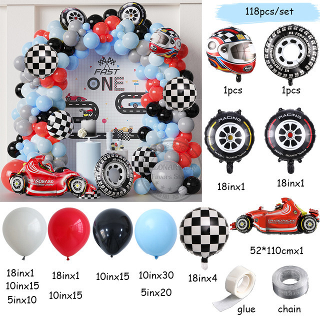 1Set Kit garland balon tema mobil balap helm ban Foil balon ultah racing anak-anak dekorasi pesta ul
