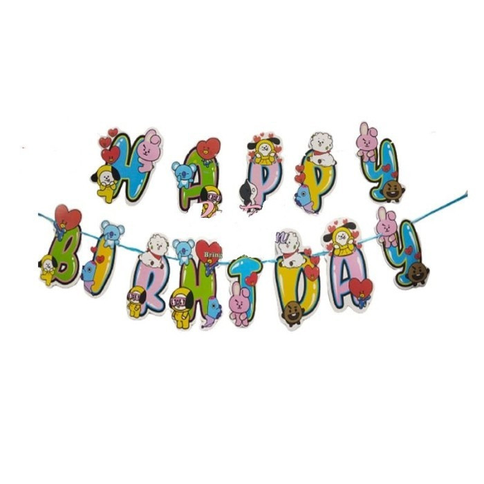 banner bunting flag happy birthday tulisan ulang tahun karakter bts bt21 tulisan happy birthday