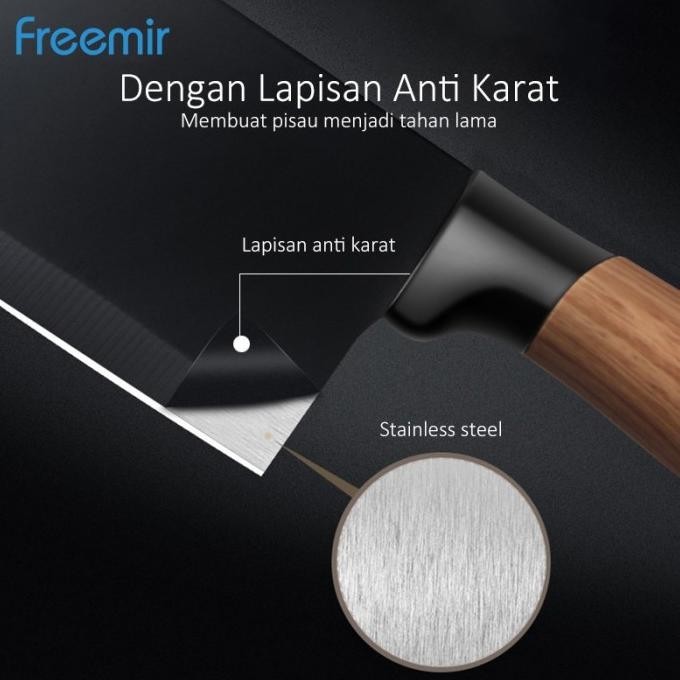 Freemir Set Pisau 3 Pcs Pisau Dapur Anti Lengket Gagang Kayu - Hitam