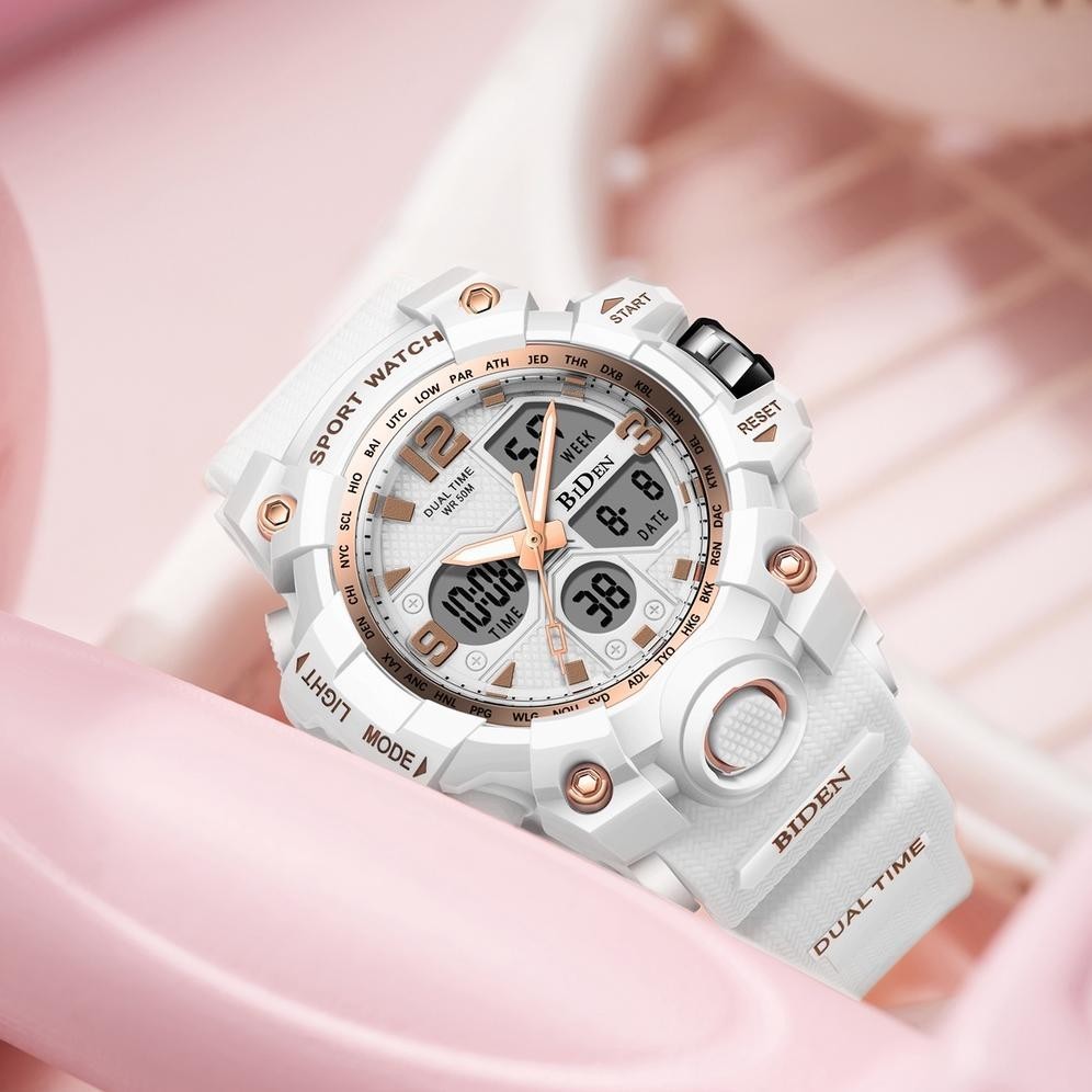 Promo Thr Biden Jam Tangan Wanita Original Anti Air Multifungsi Olahraga Digital Analog Tali Silikon