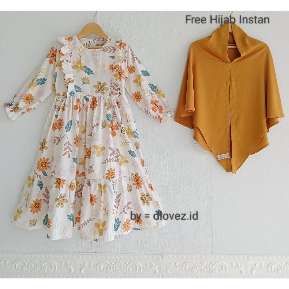 Set Gamis Anak Free Hijab Instan (1 - 10 Tahun) Kaira Set Gamis Dress