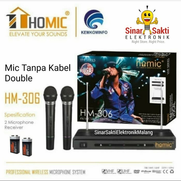 populer] Mic Wireless Microphone Double Homic Mik Pengeras Suara Tanpa Kabel HM