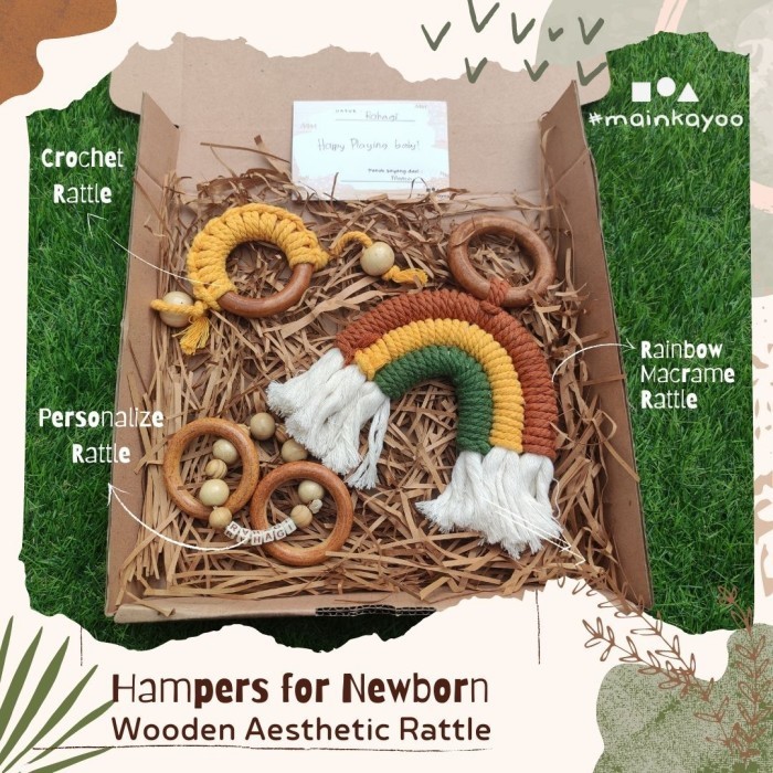 

Baby Newborn Hampers Gift - Aesthetic Wooden Rattle Montessori Toys