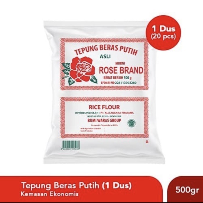 

Tepung Beras Putih Rose Brand 500Gram Per Dus Isi 20 Bungkus