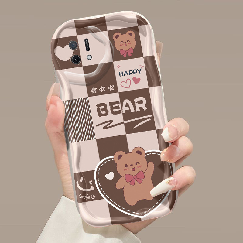 Casing Hp OPPO A16K OPPO A16E Case pola beruang kotak-kotak Kesing HP ganda pelindung Softcase seder