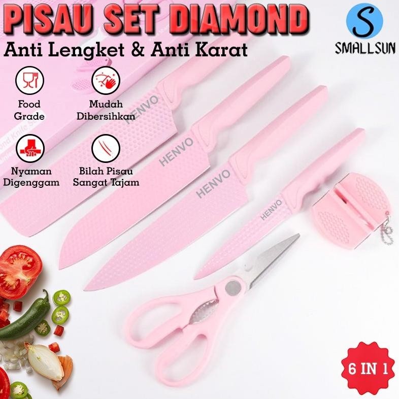 (SS) Pisau Dapur Diamond Pisau Dapur Set 6 in 1 + Pengasah Pisau Steincookware Stein
