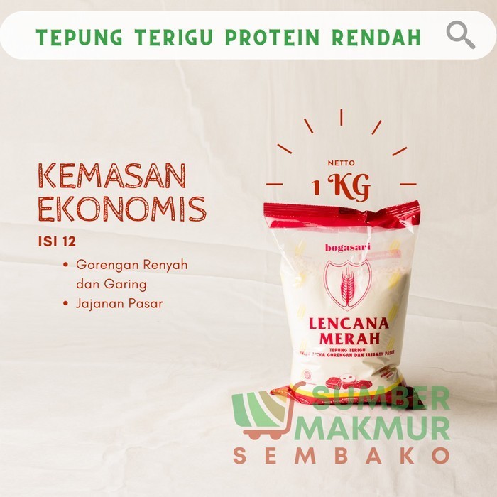 

Tepung Terigu Protein Rendah Lencana Merah 1 X 12Pcs [Gojek/Grab Only]