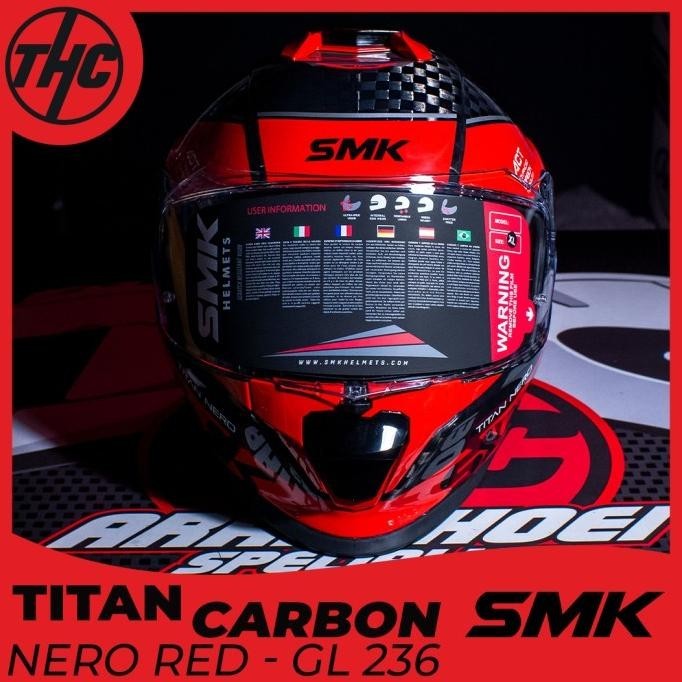 SMK TITAN CARBON NERO RED FULL FACE HELMET